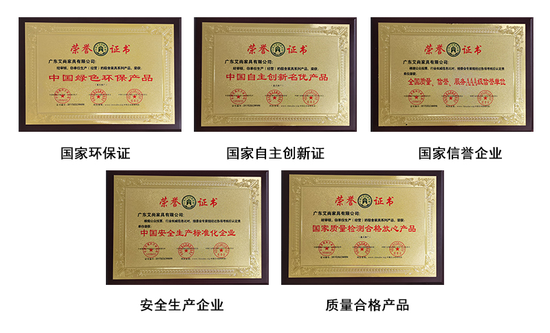 艾尚家具從建廠以來榮獲各項資質